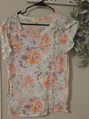 BiBi Floral Ruffle Sleeve Top - Peach, Lavender & Mint